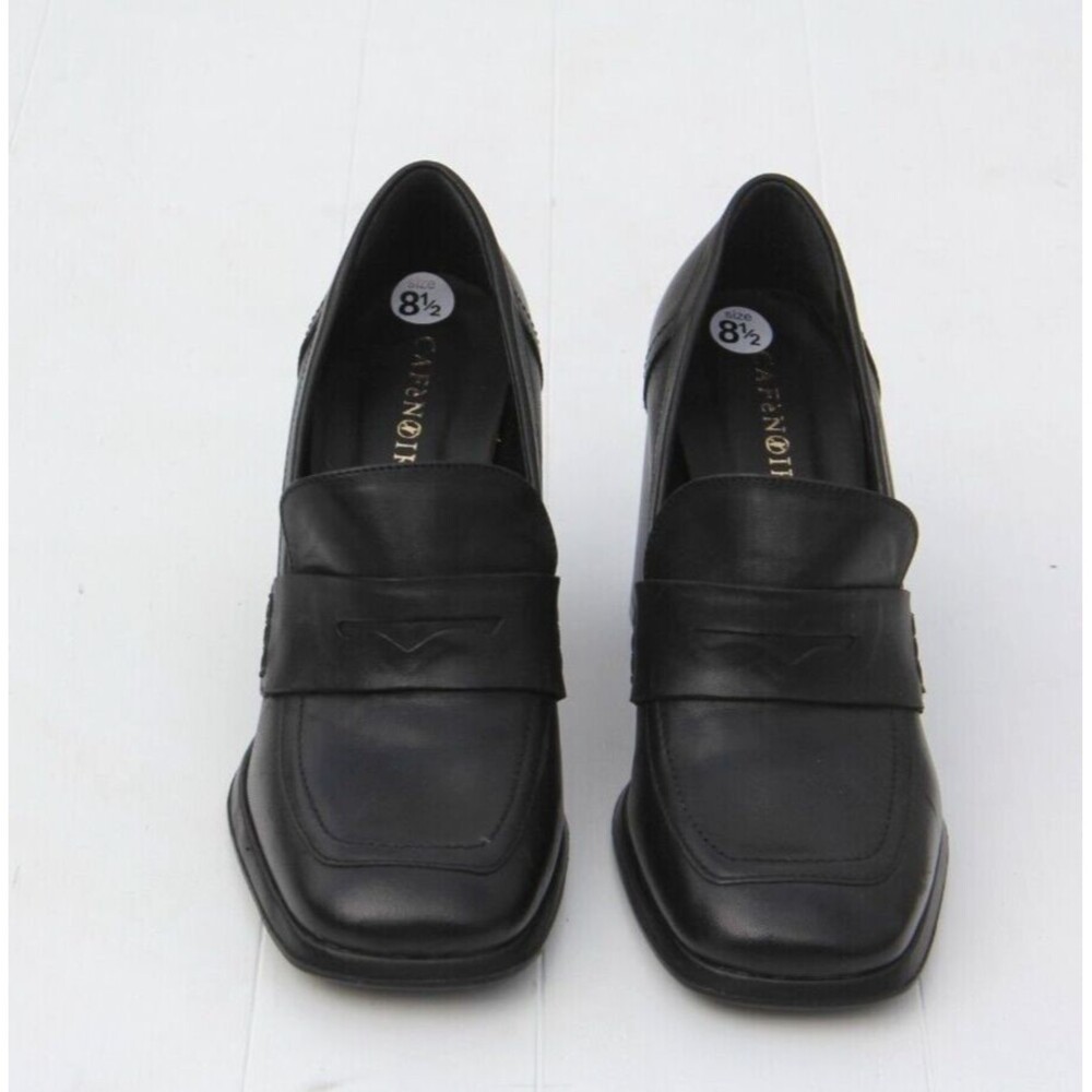 Cafenoir Women's Black Block High Heels Leather Loafers Sz US 8.5 EU 39 - Picture 3 of 6
